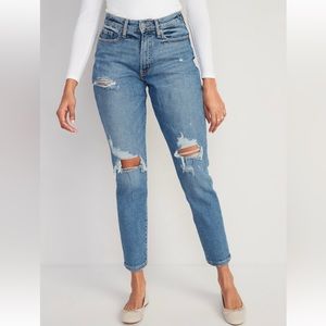 NWT Old Navy Curvy High Waisted OG Straight Ripped Jeans for Women | 8 Petite
